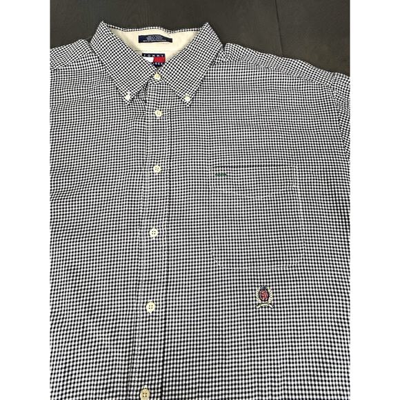 Vintage 2000 Tommy Hilfiger Gingham Button Down Shirt XXL Black & White Y2K - Picture 4 of 11